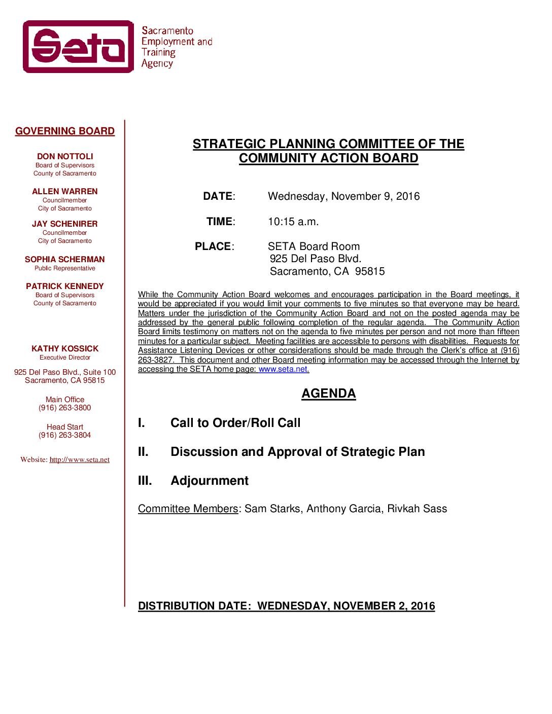 Strategic Planning Committee 11/9/16
