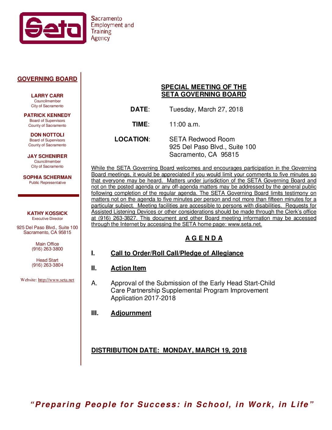 Special SETA Governing Board 3/27/18