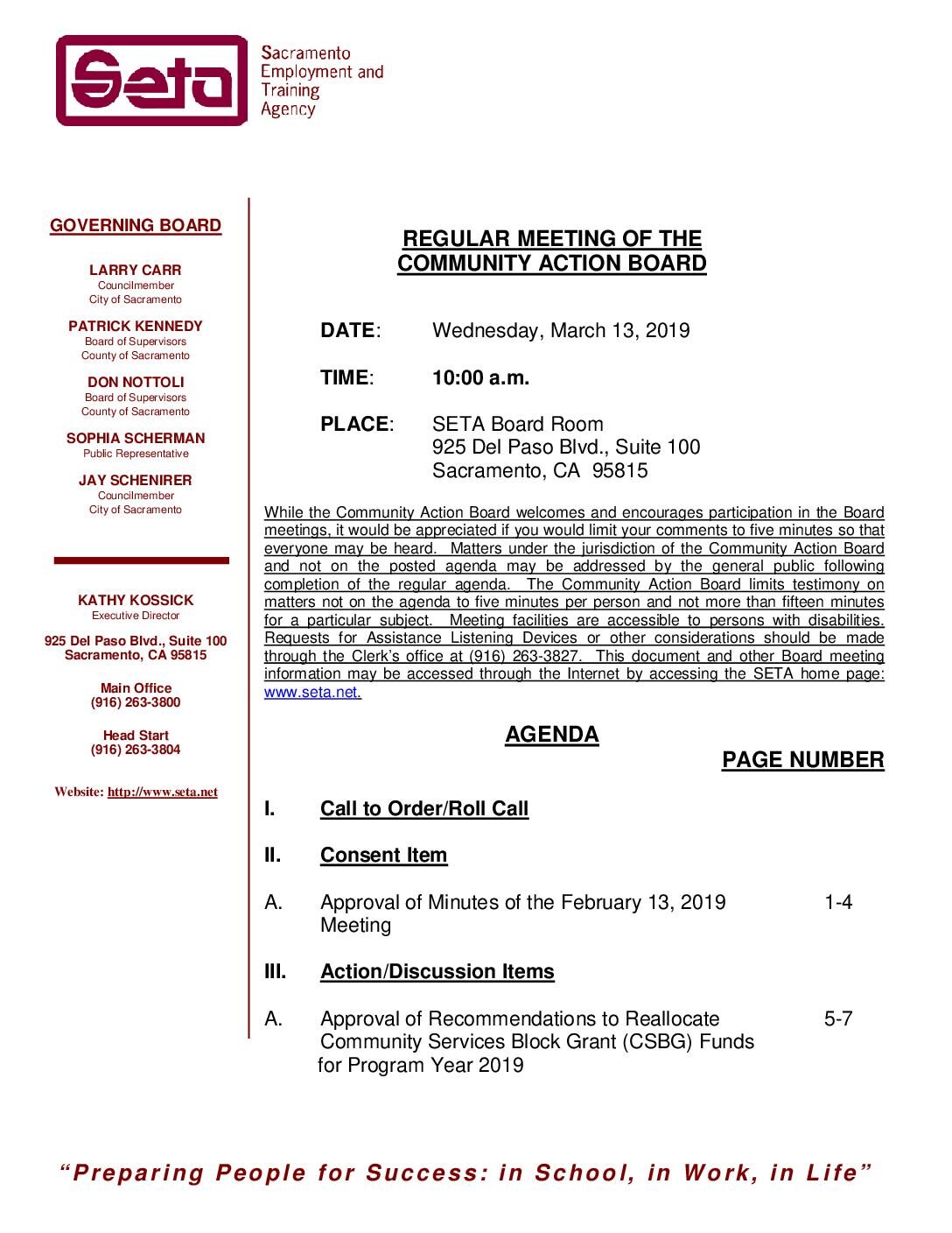 Community Action Board 3/13/19