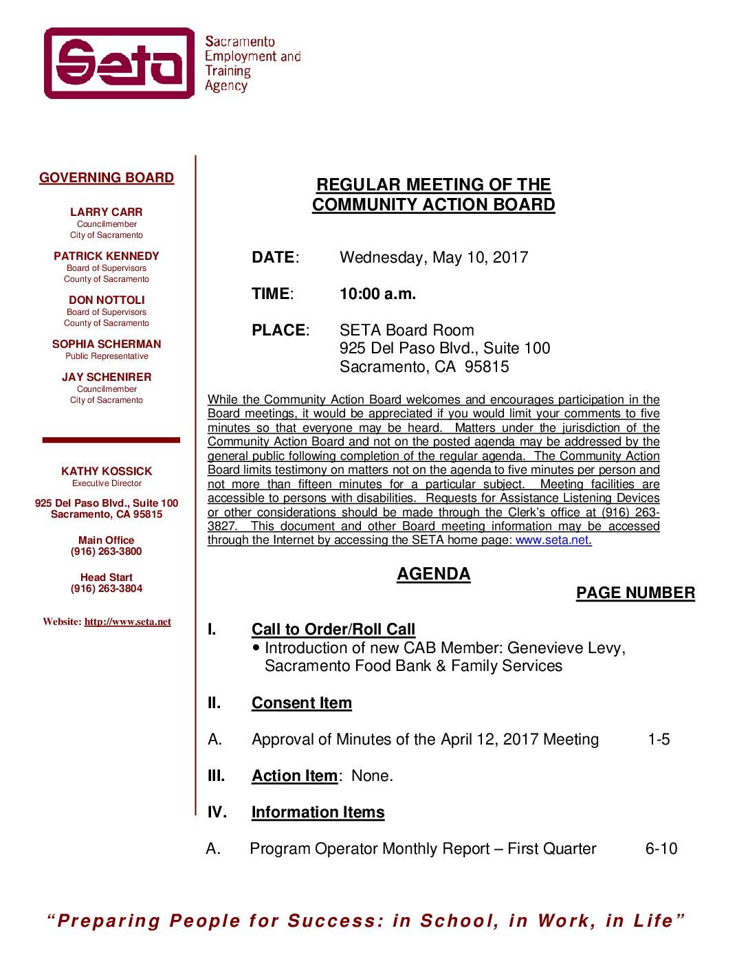 Community Action Board 5/10/17