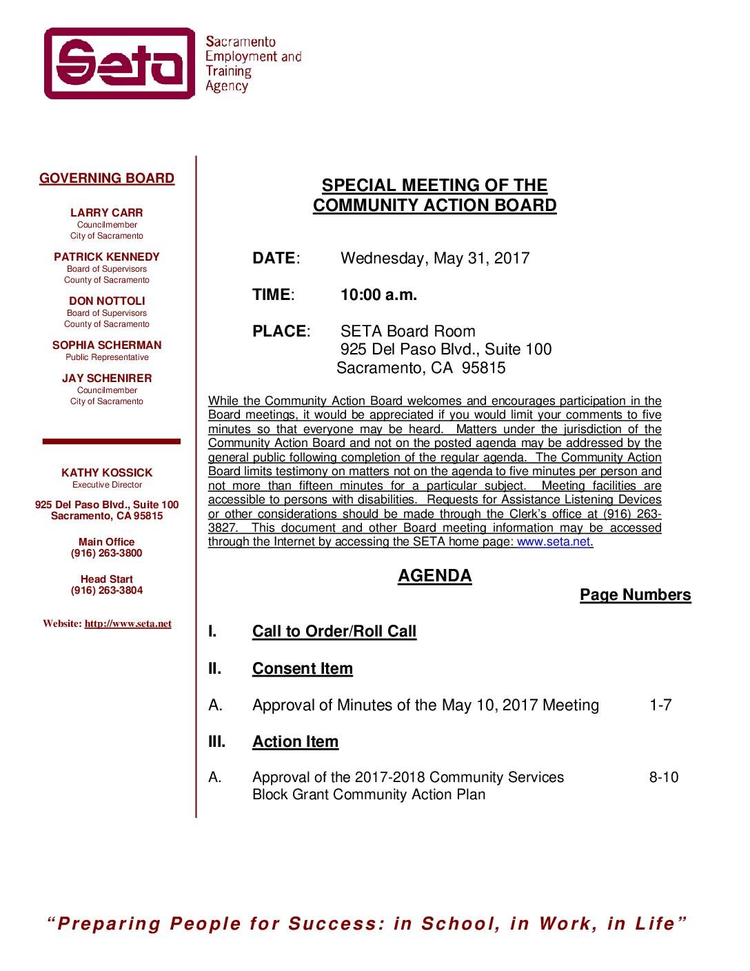 Special Community Action Board 5/31/17