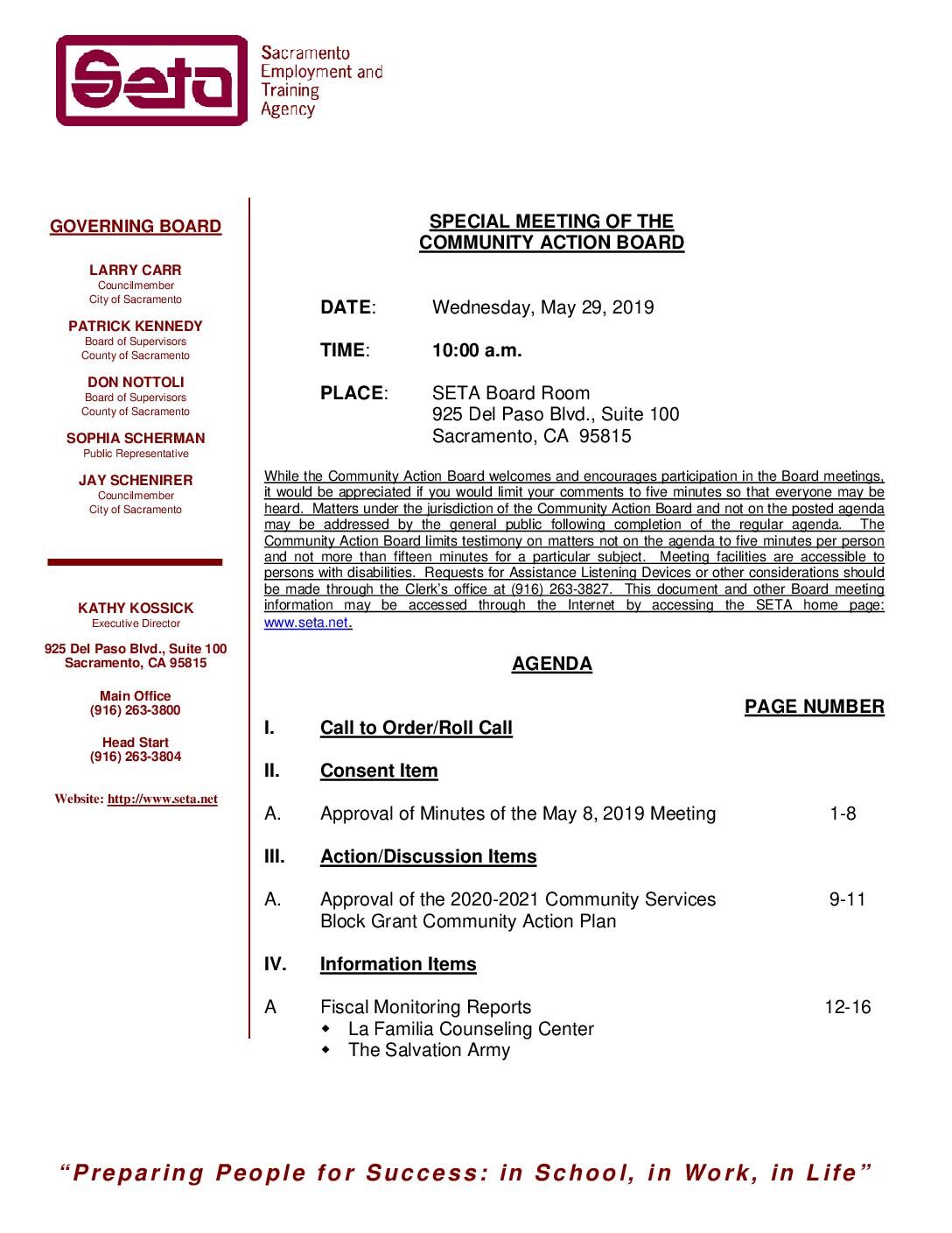 Special Community Action Board 5/29/19