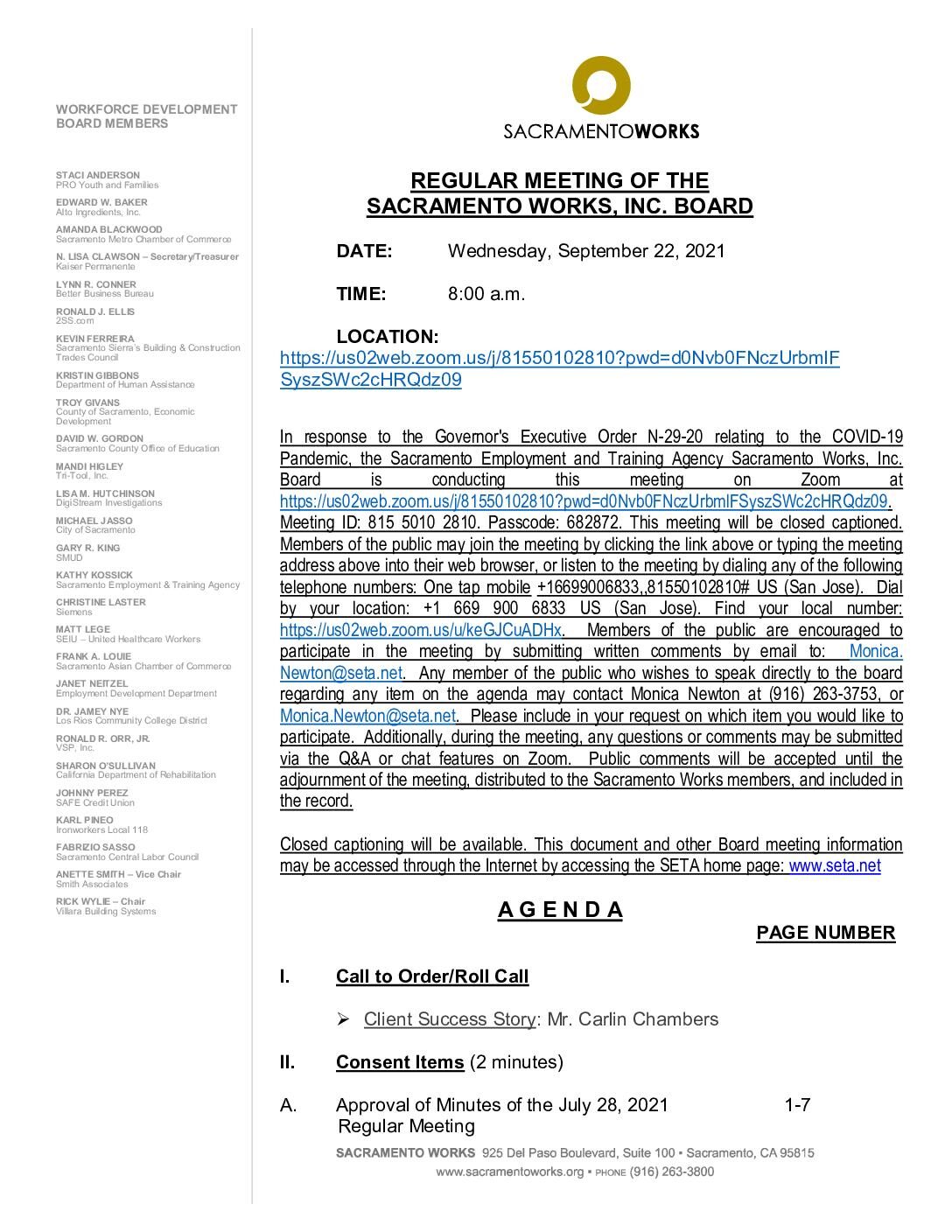 Sacramento Works Board 9/22/2021