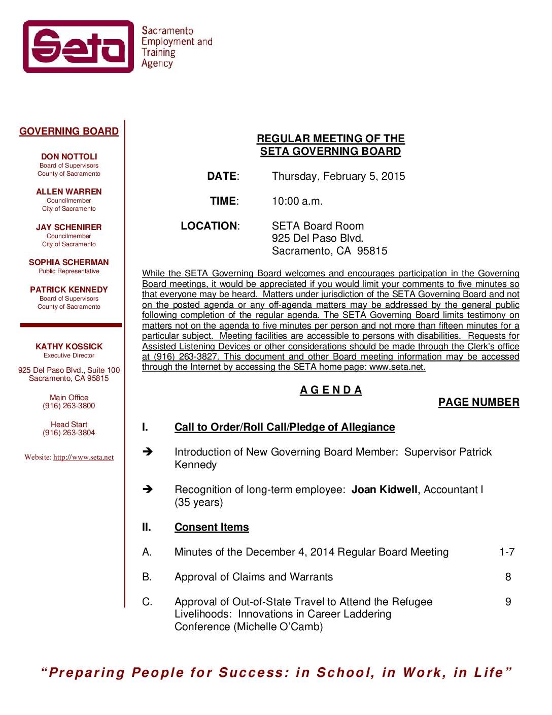 Regular Governing Board 2/5/15