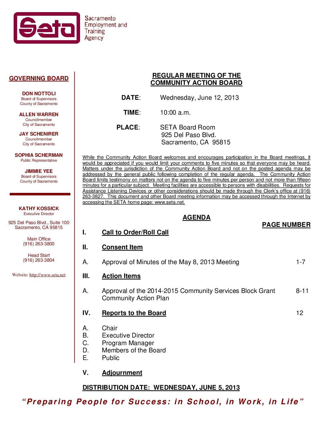 Community Action Board for June 12, 2013