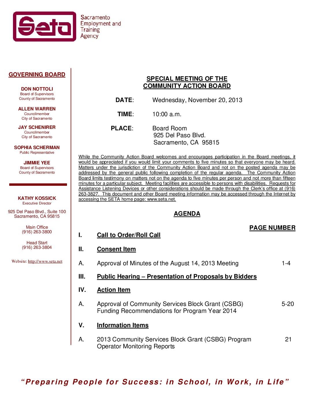 Community Action Board for 11/20/13