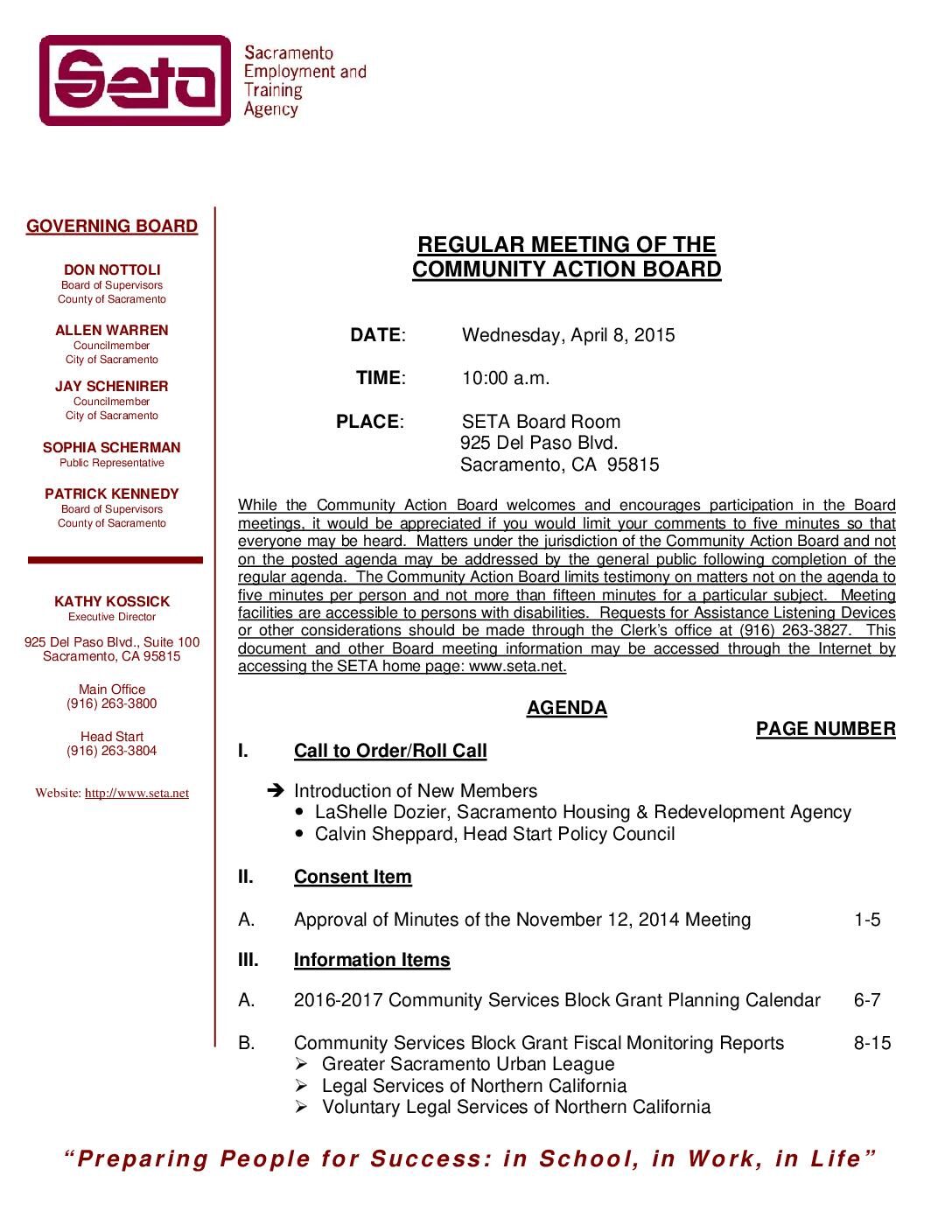 Community Action Board 4/8/15