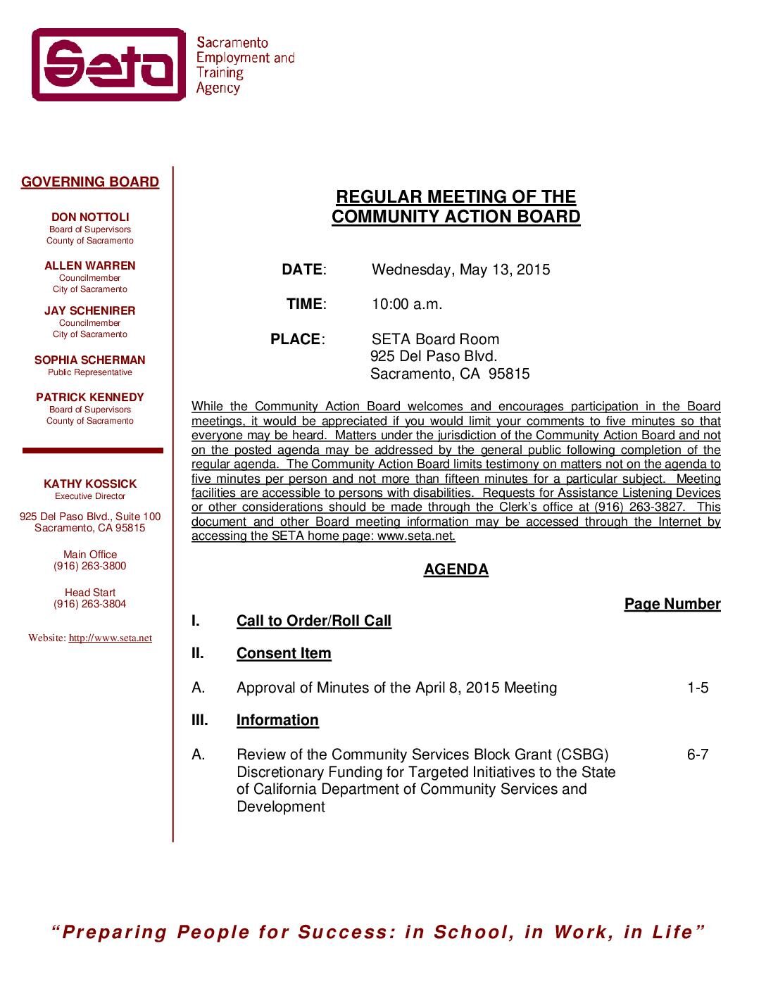 Community Action Board 5/13/15