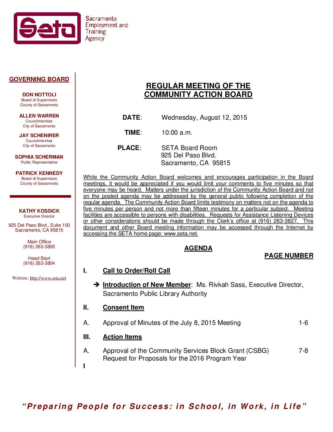Community Action Board 8/12/15