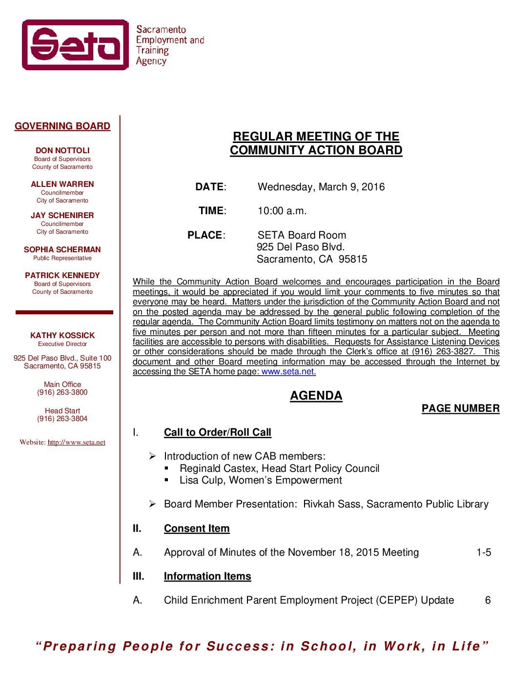 Community Action Board 3/9/16