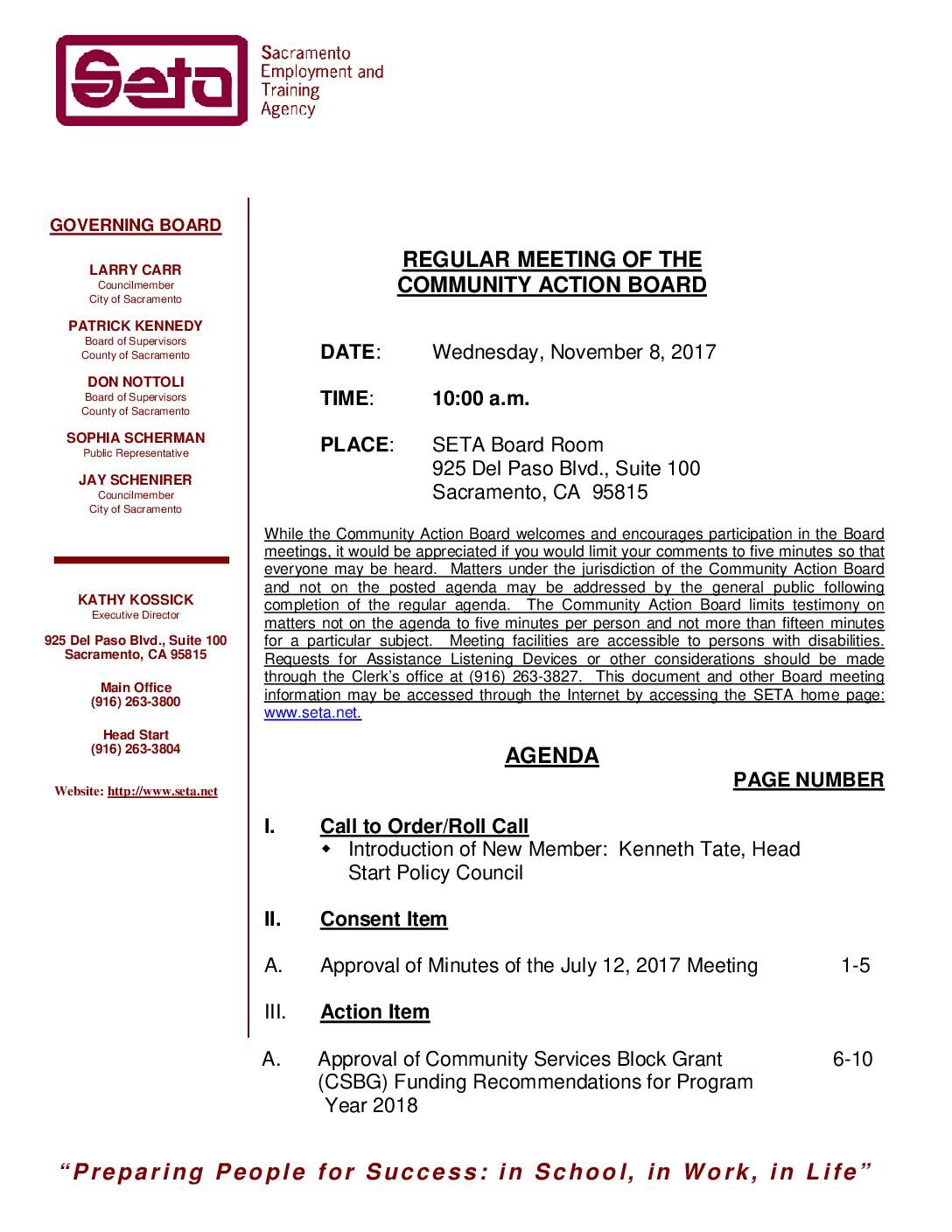 Community Action Board 11/8/17