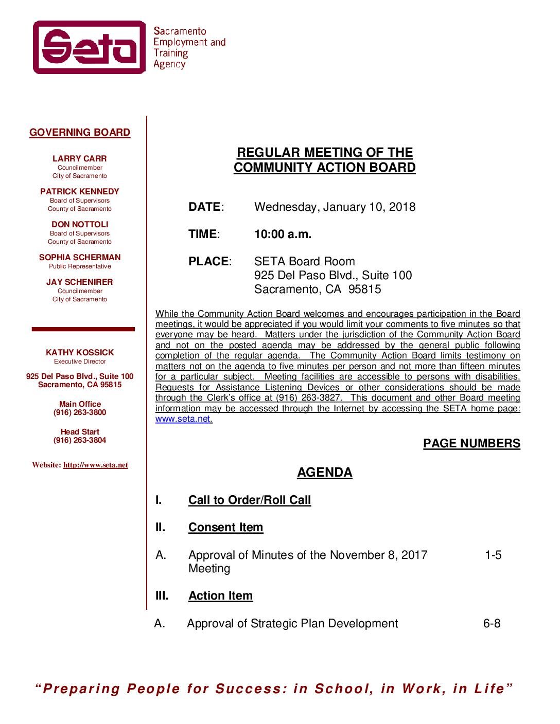 Community Action Board 1/10/18