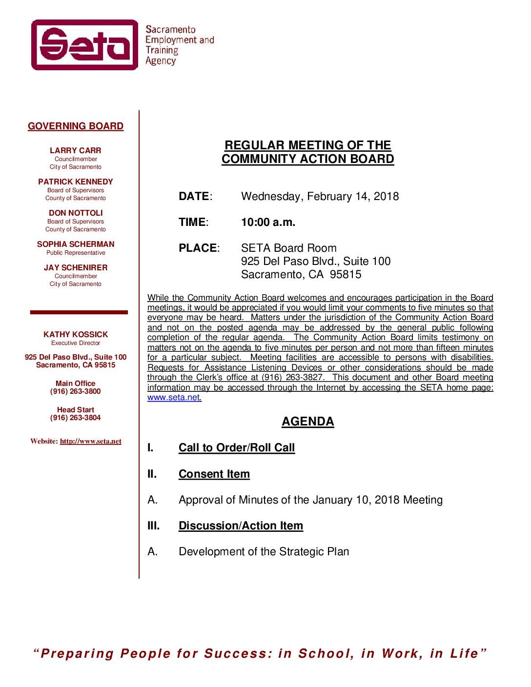 Community Action Board 2/14/18