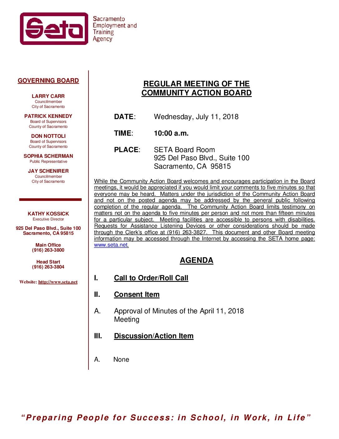 Community Action Board 7/11/18