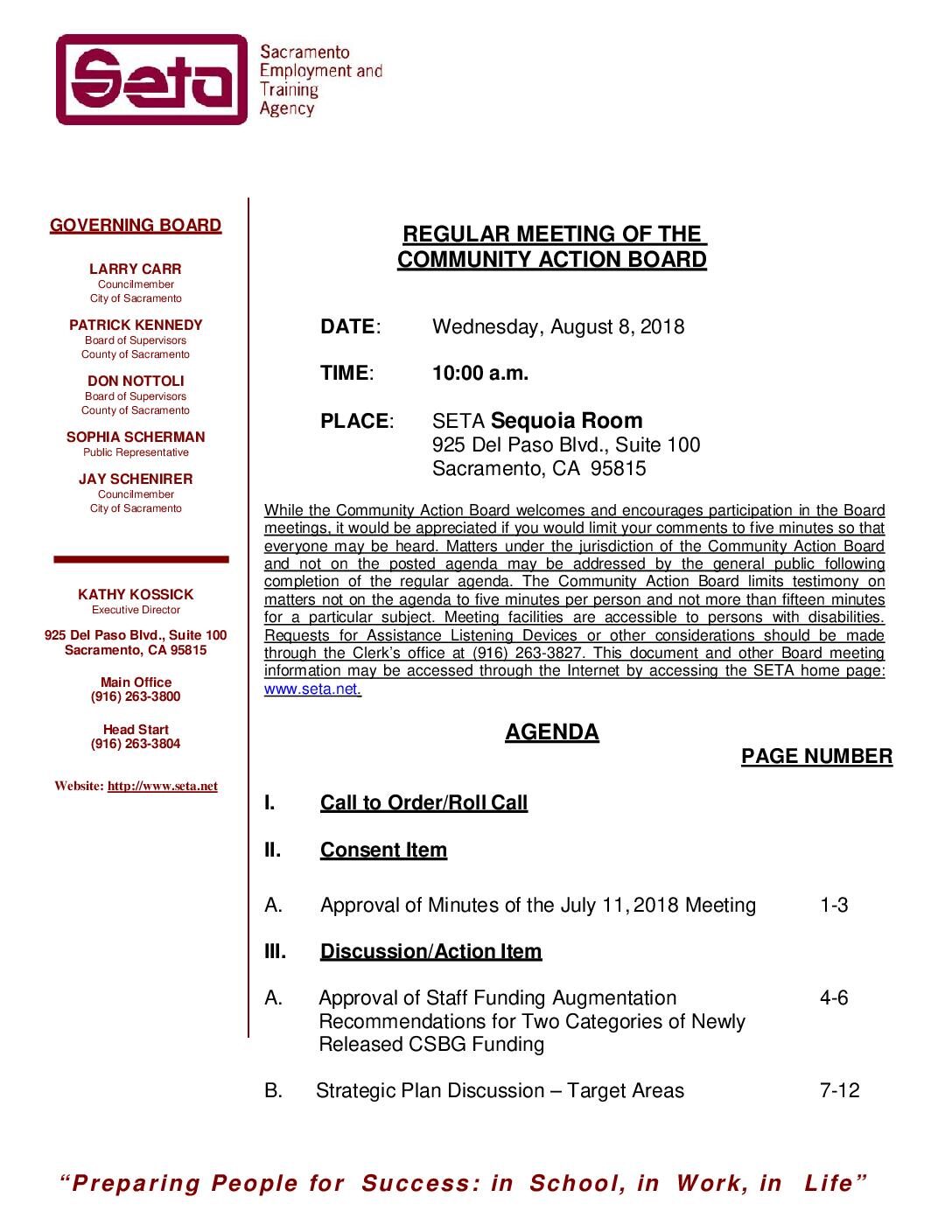 Community Action Board 8/8/18