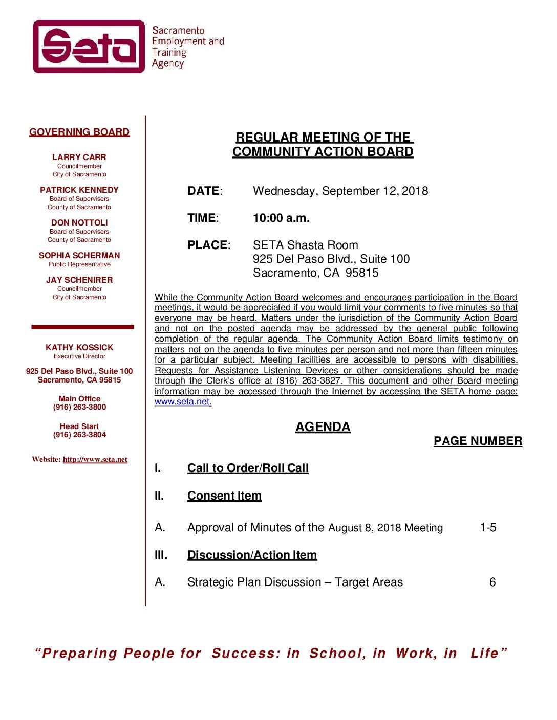 Community Action Board 9/12/18