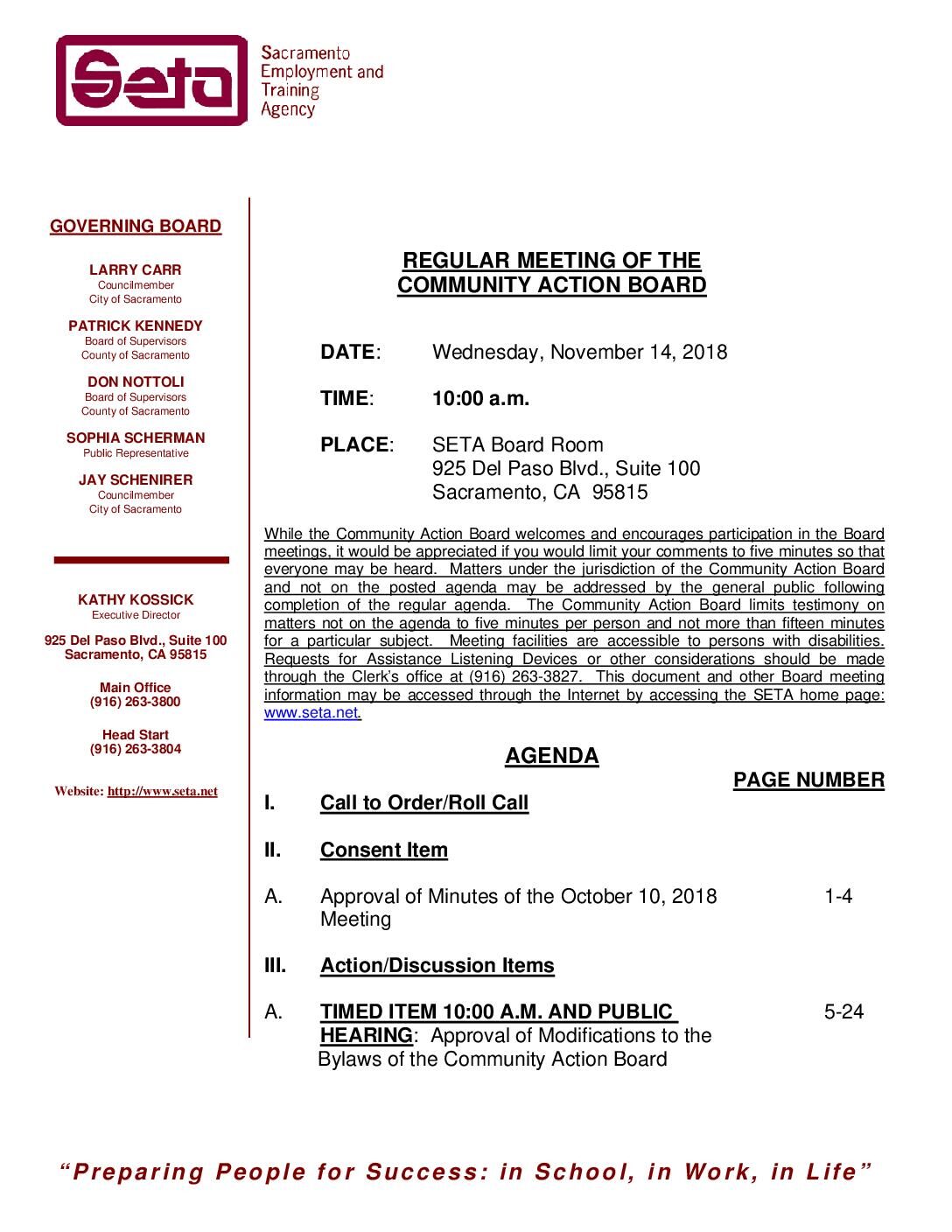 Community Action Board 11/14/18