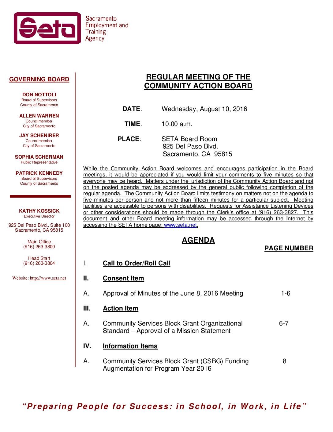 Community Action Board 8/10/16