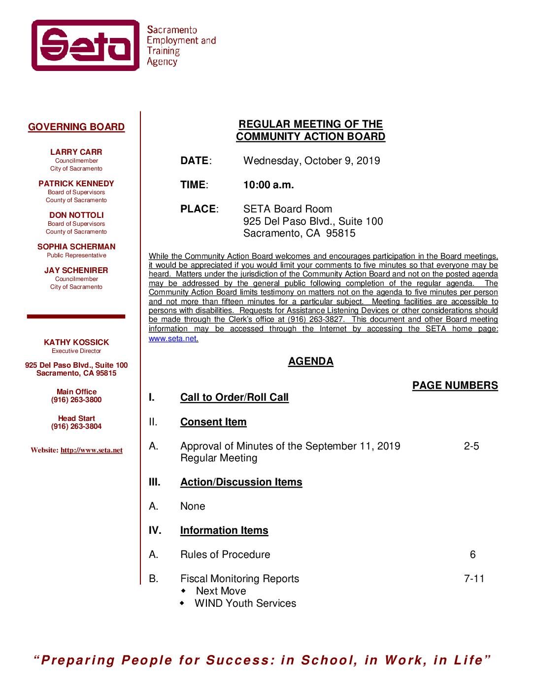 Community Action Board 10/9/19