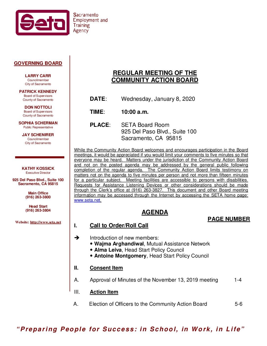 Community Action Board 1/8/2020