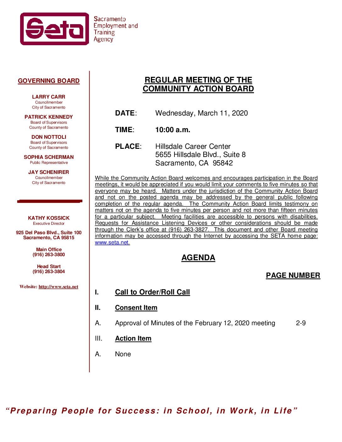 Community Action Board 3/11/2020