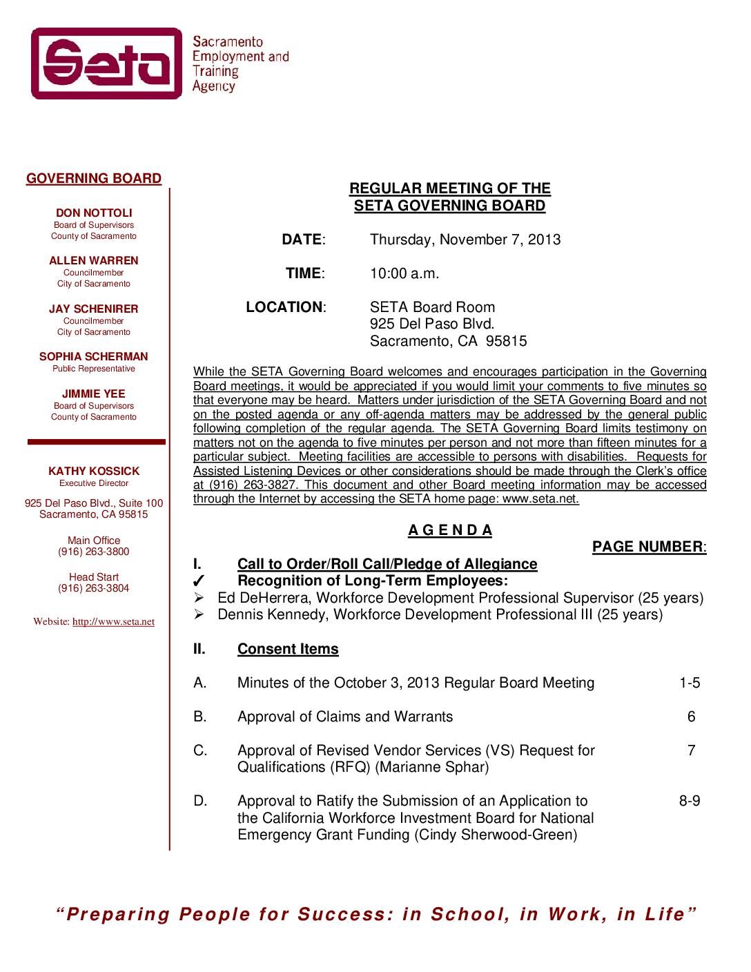 Regular Governing Board 11/7/13