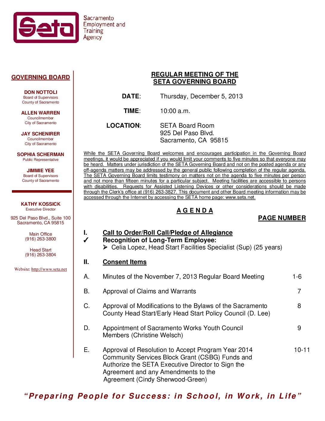 Regular Governing Board 12/5/13