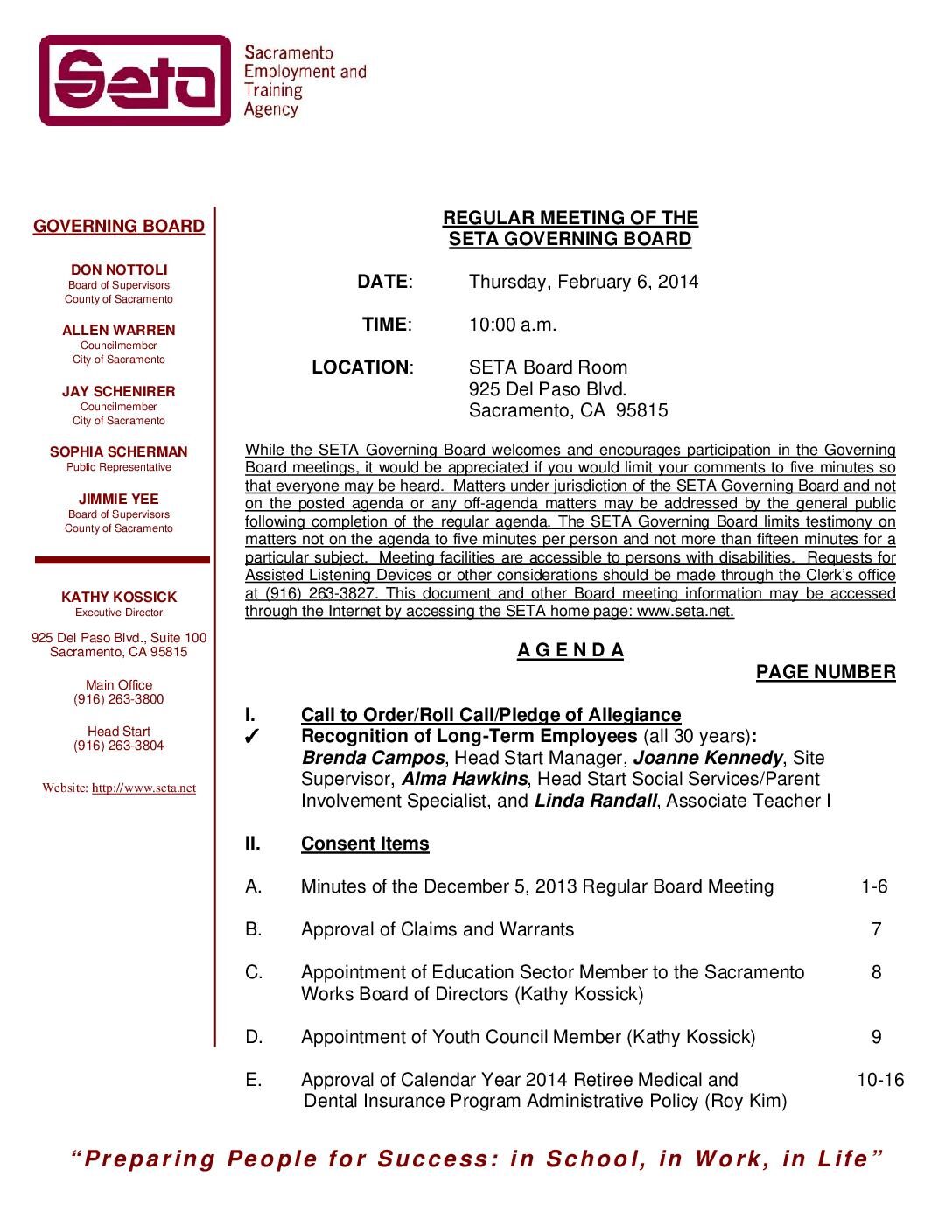 Regular Governing Board 2/6/14