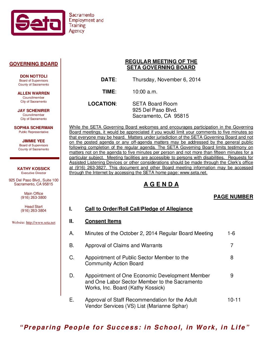 Regular Governing Board 11/6/14