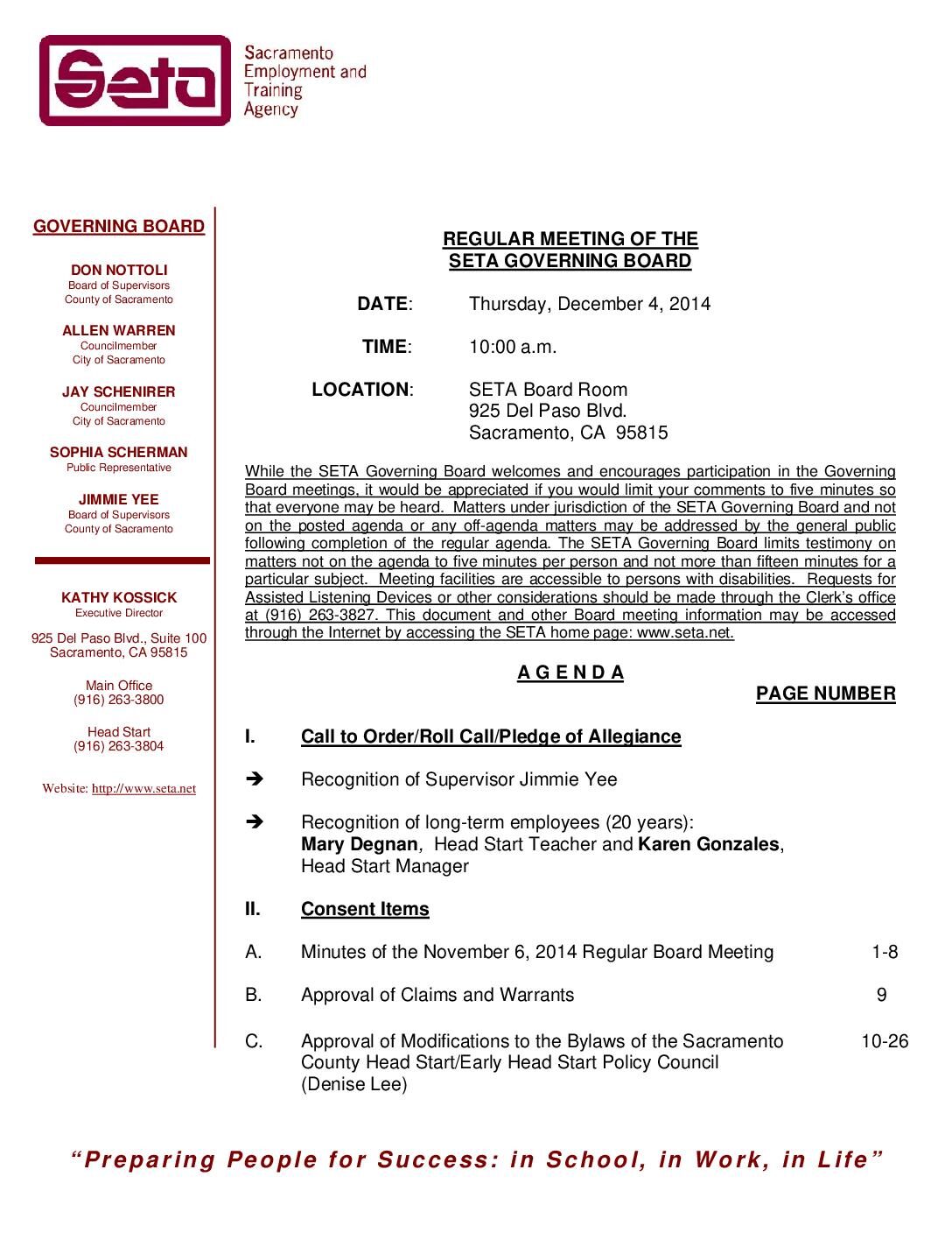 Regular Governing Board 12/4/14