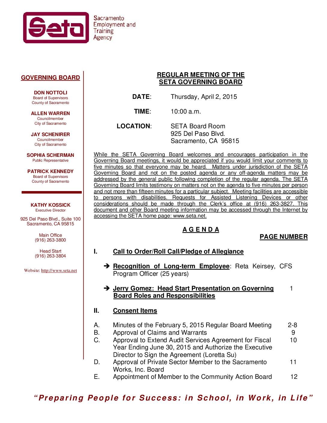 Regular Governing Board 4/2/15