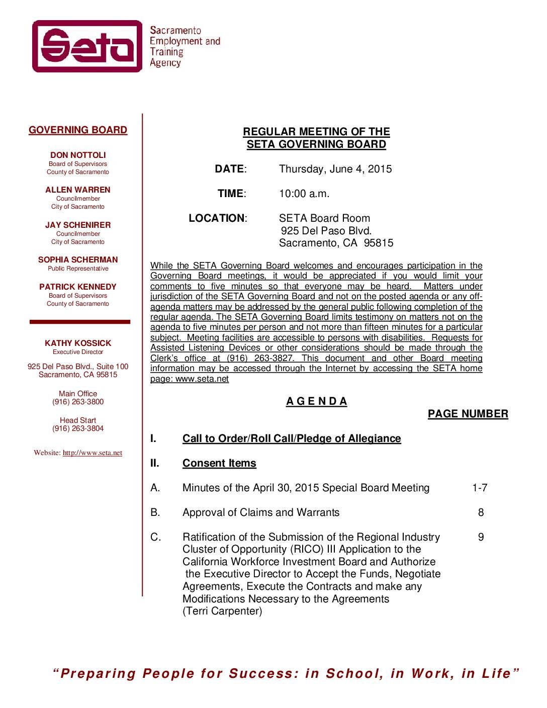 Regular Governing Board 6/4/15