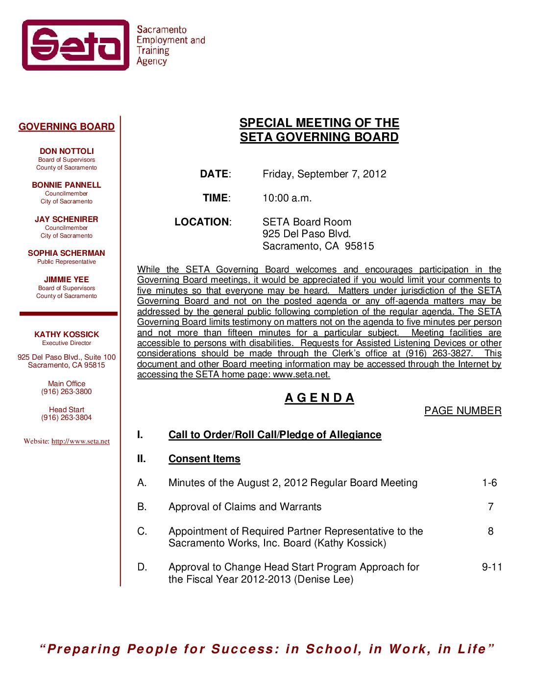 Governing Board 9/7/12