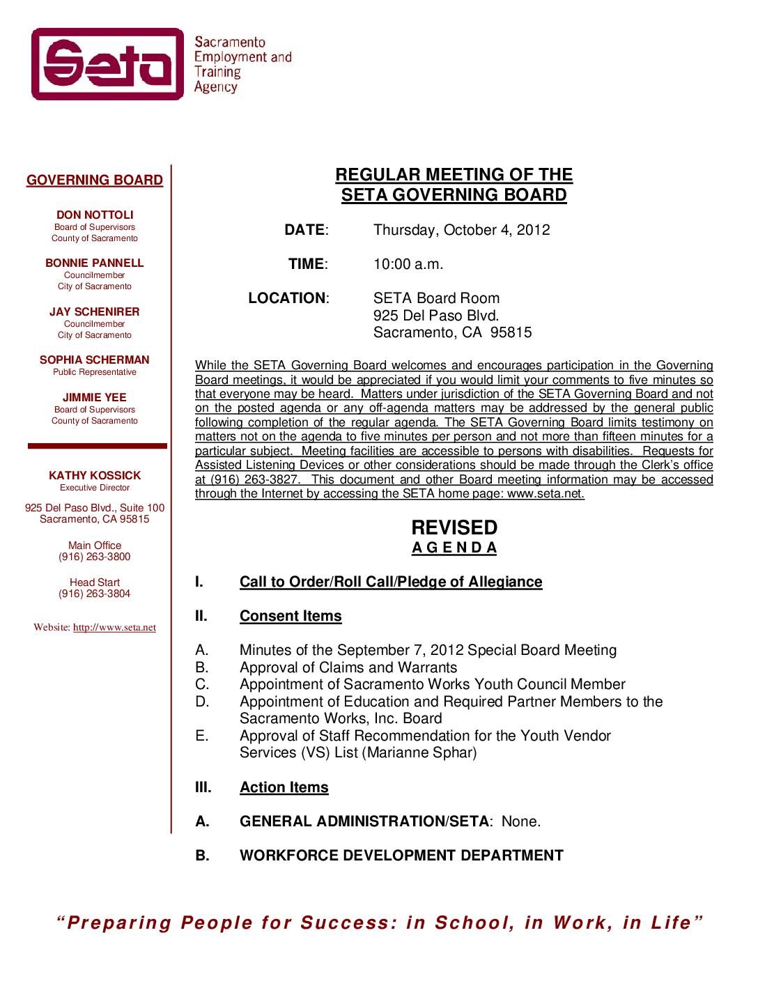 Governing Board 10/4/12