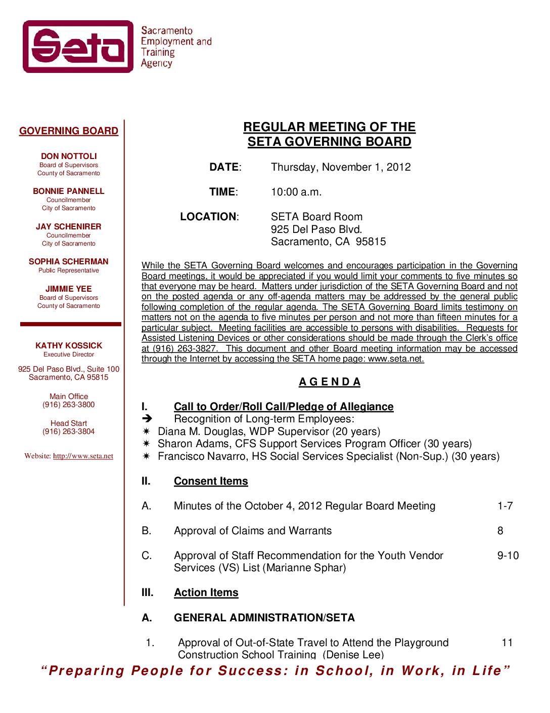 Governing Board 11/1/12