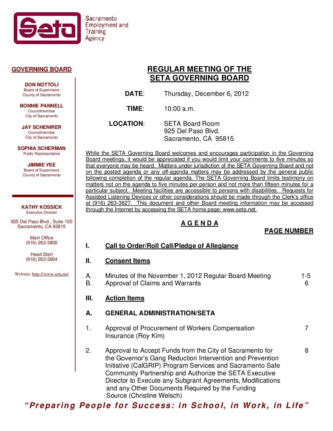 Governing Board 12/6/12