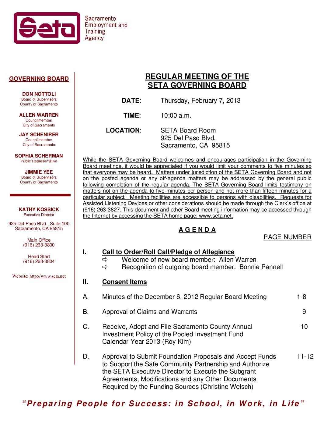 Governing Board 2/7/13