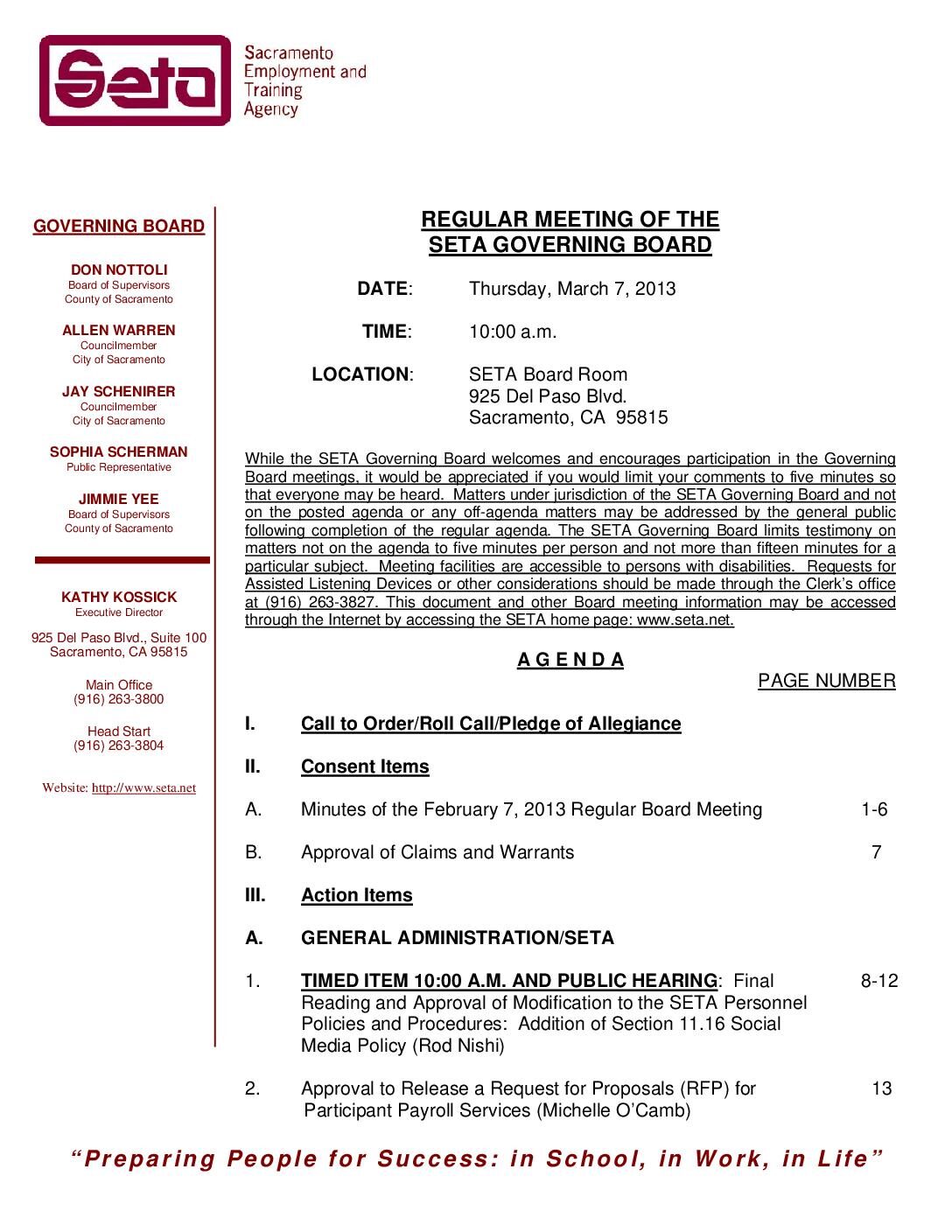 Governing Board 3/7/13