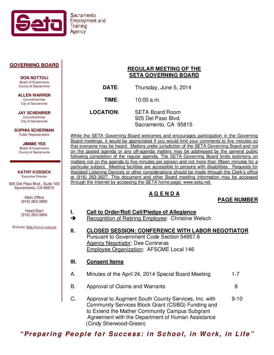 Regular Governing Board 6/5/14