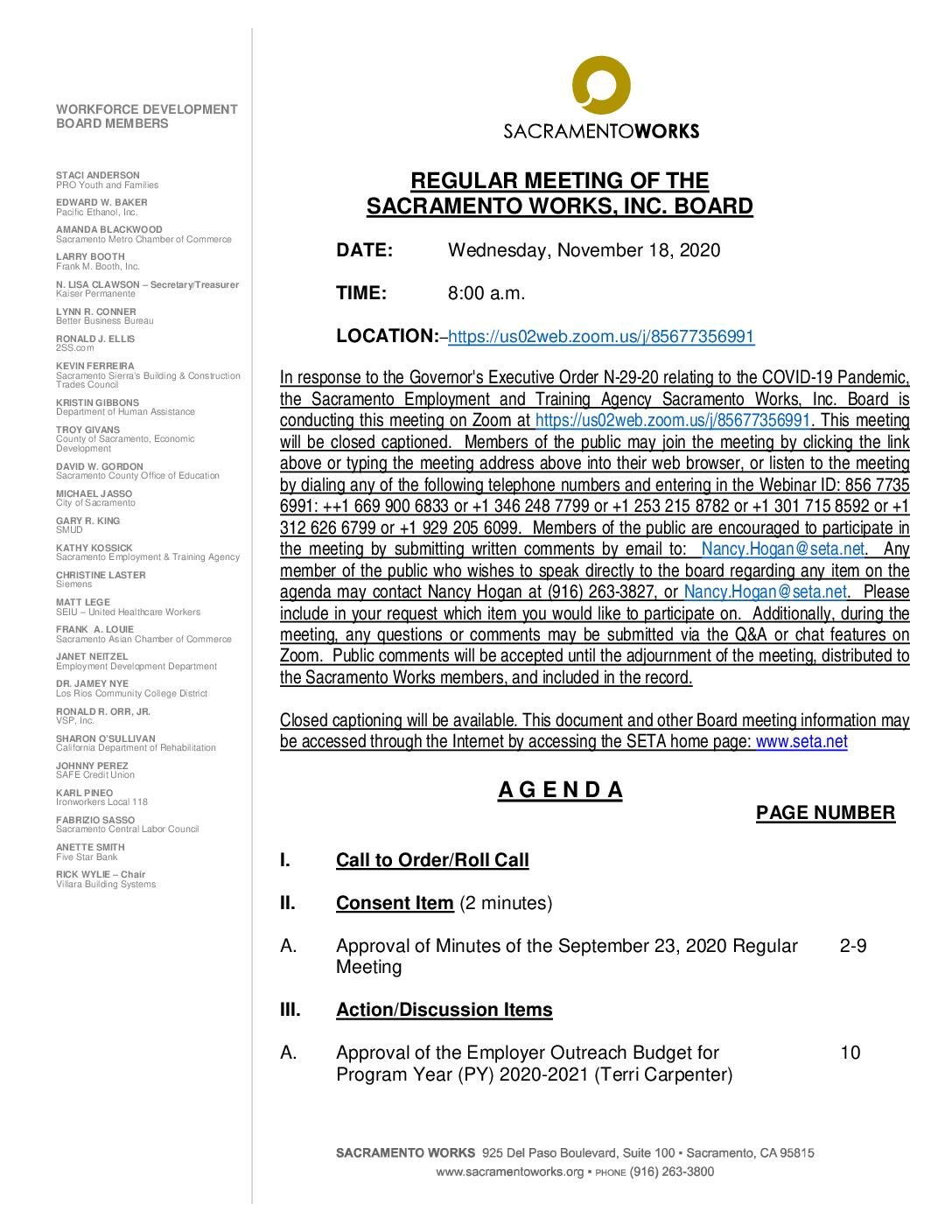 Sacramento Works Board 11/18/2020