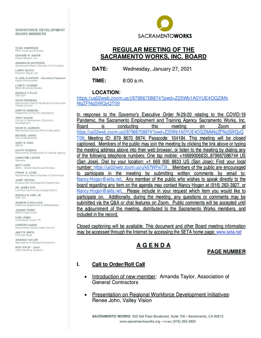 Sacramento Works Board 1/27/2021