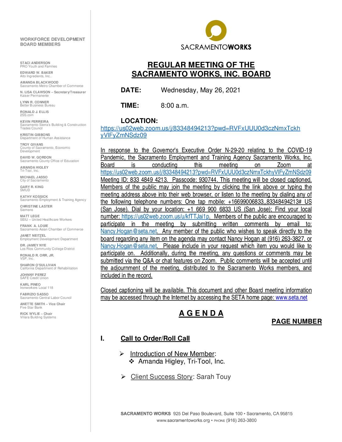 Sacramento Works Board 5/26/2021