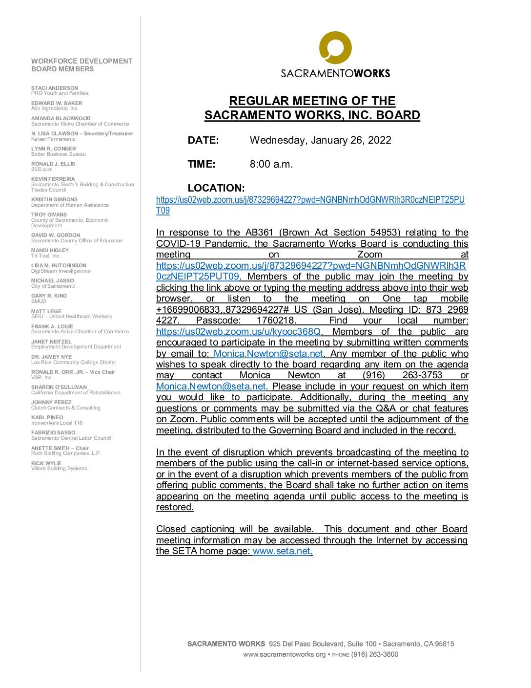 Sacramento Works Board 01/26/2022