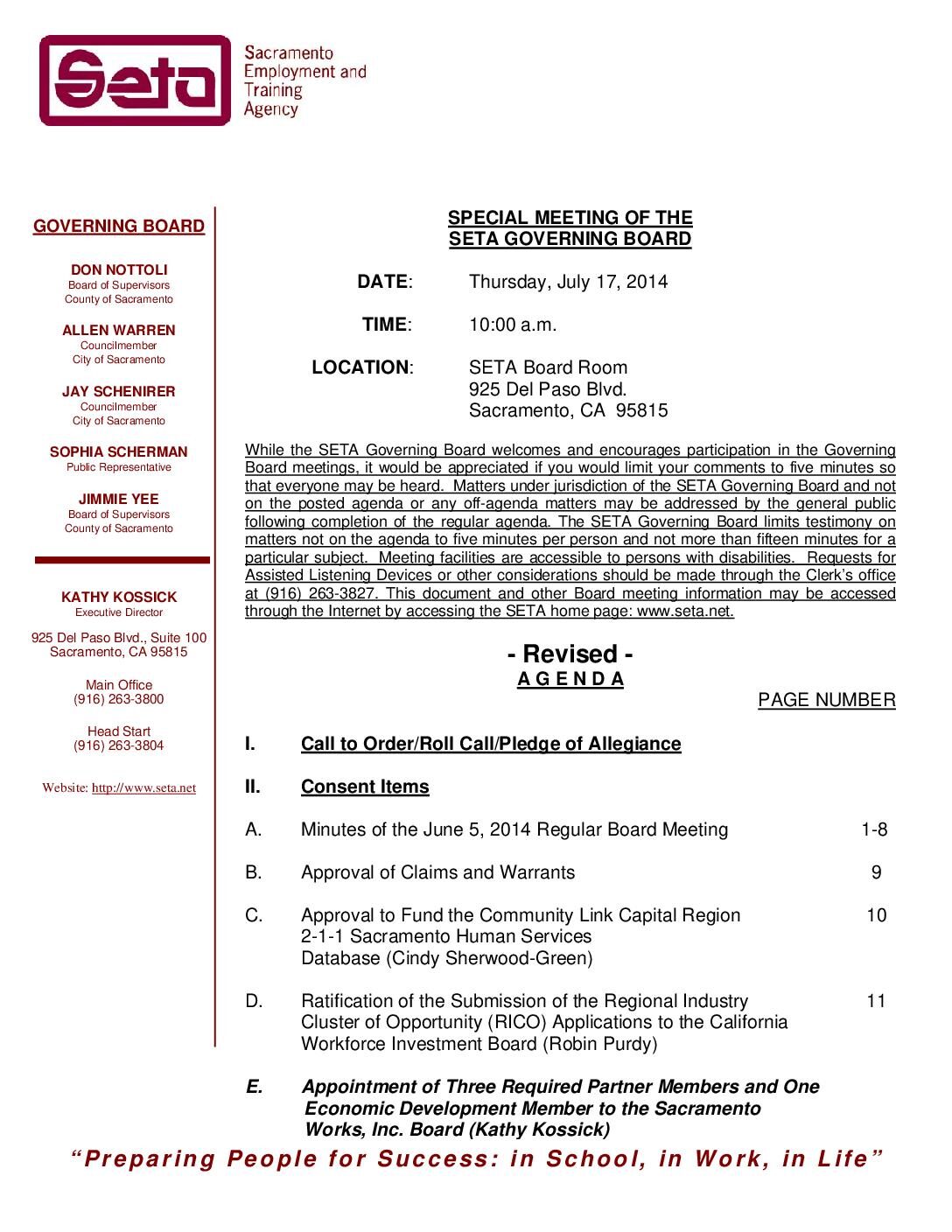 Special Governing Board 7/17/14 (revised)