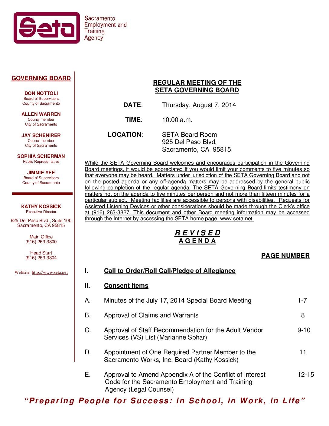 Regular Governing Board 8/7/14 (revised)