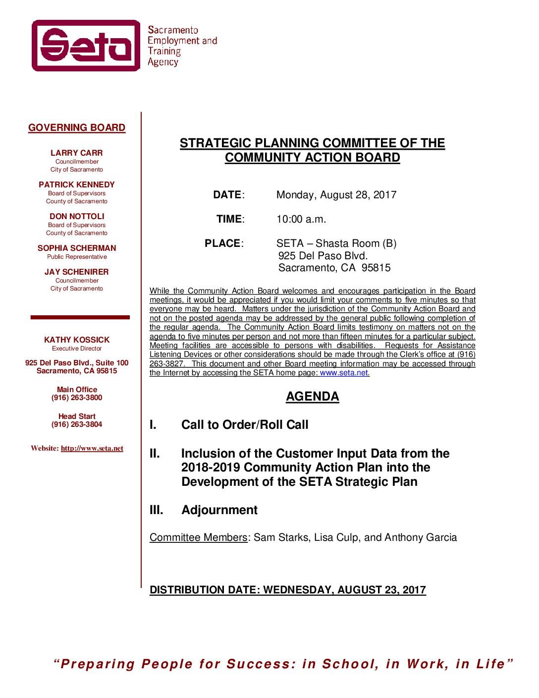Strategic Planning Committee 8/28/17