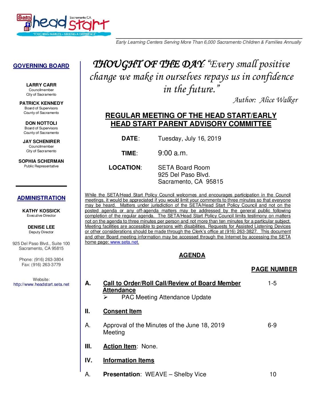 Head Start/Early Head Start Parent Advisory Committee