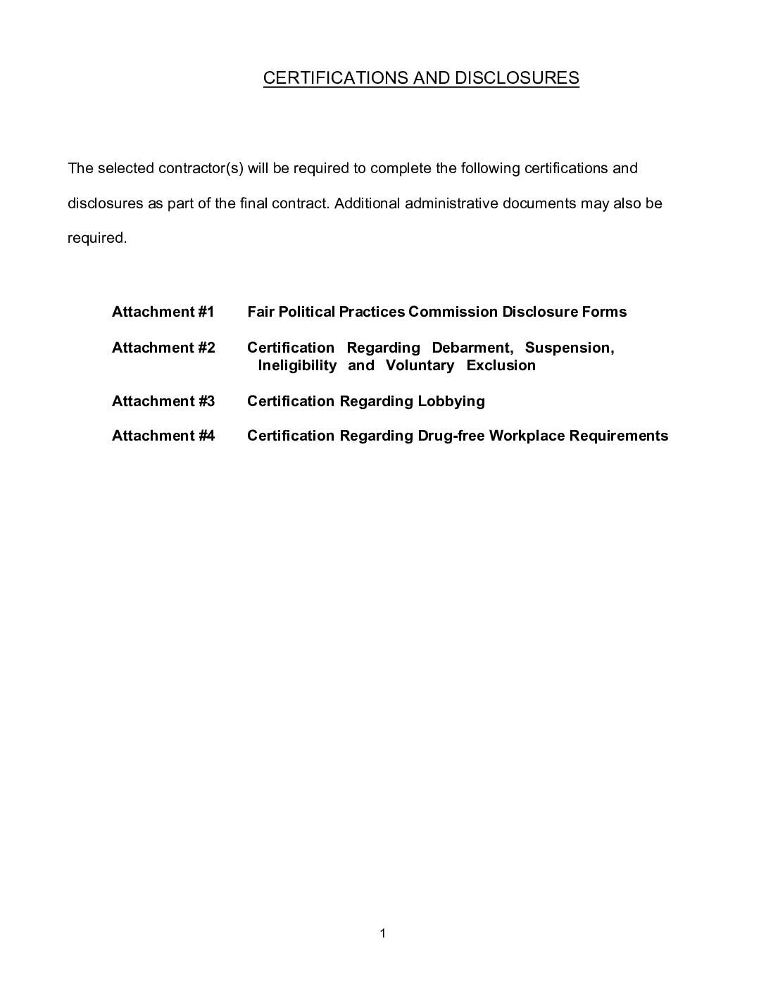 RFP/Building Maintenance Repair and Construction/Head Start Program/Certifications and Disclosures