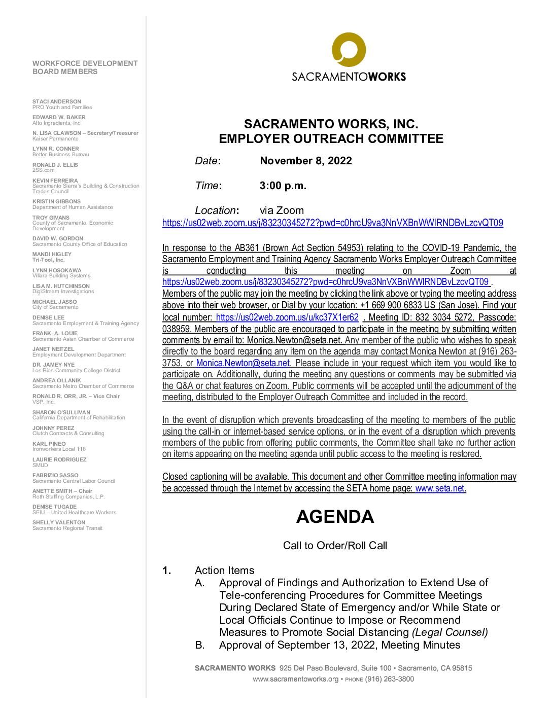 Sacramento Works Employer Outreach Committee 11/8/2022