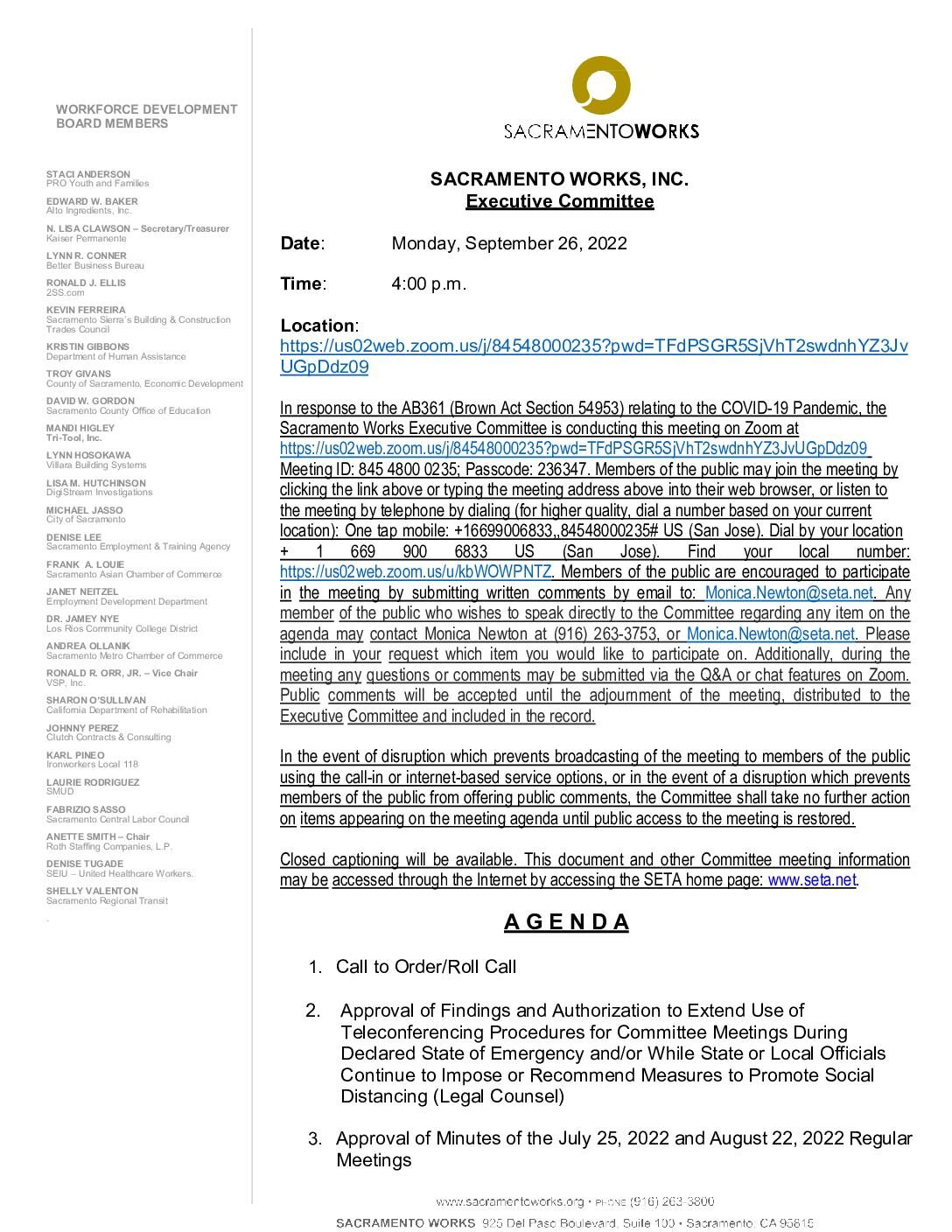 Sacramento Works Executive Committee 09/26/2022